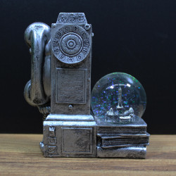 Nostaljik Telefon Kar Küresi Antik Gümüş 15 cm
