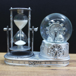Kum Saati ve Kar Küresi Antik Gümüş 15 cm