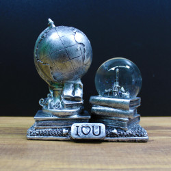Dünya ve Kar Küresi Antik Gümüş 15 cm