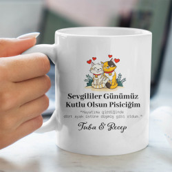 Sevgililer Günü Pisicik Baskılı Kupa Bardak