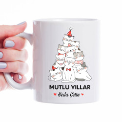 Kedi Temalı Mutlu Yıllar Kupa Bardak