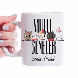 Kedi Temalı Mutlu Seneler Kupa Bardak
