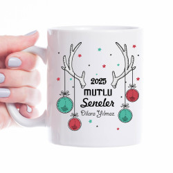 Geyik Boynuzlu Mutlu Seneler Kupa Bardak